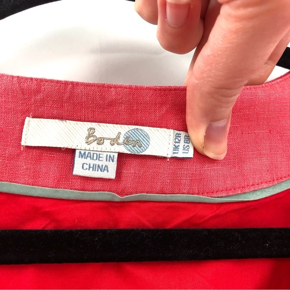 BODEN Carousel Shift Dress 100% Linen 8 WH353 Coral Pink Red Short Sleeve Women - Picture 8 of 9